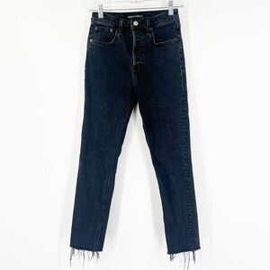 Denim Forum Aritzia The Yoko High Rise Slim Jeans Raw Hem Button Fly